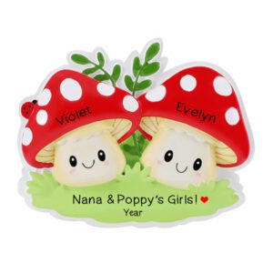 Personalized Two Grandkids Sweet Mushroom Ornament
