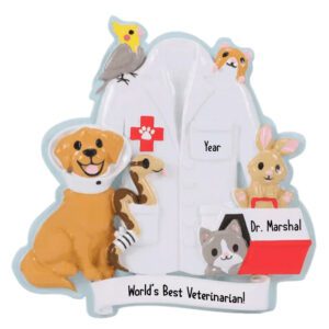 World's Best Veterinarian Lab Coat With Happy Animals Ornament
