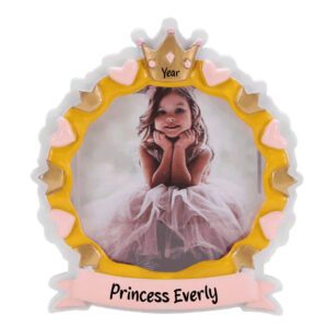 Personalized Princess Picture Frame With Crowns And Hearts Ornament