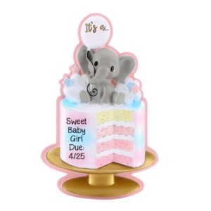 It's A GIRL Cute Elephant Gender Reveal Cake Ornament PINK