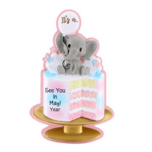 Personalized It's A GIRL Cute Elephant Gender Reveal Ornament PINK