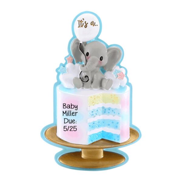 It's A BOY Cute Elephant Gender Reveal Cake Ornament BLUE