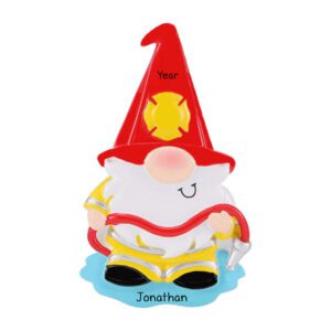 Personalized Cute Firefighter Gnome With Hose Ornament