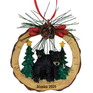 Image of Personalized Dimensional Mama Bear With Cub Travel Souvenir Ornament