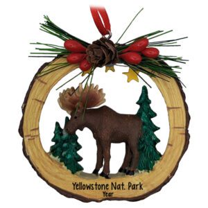 Personalized Moose In Festive Wood Travel Souvenir Ornament