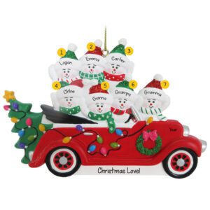 Personalized Grandparents And 5 Grandkids CONVERTIBLE Car Glittered Ornament