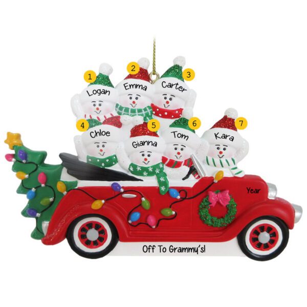 Personalized 7 Grandkids In CONVERTIBLE Car Glittered Ornament