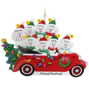 Image of Grandparents With 6 Grandkids CONVERTIBLE Car Glittered Personalized Ornament