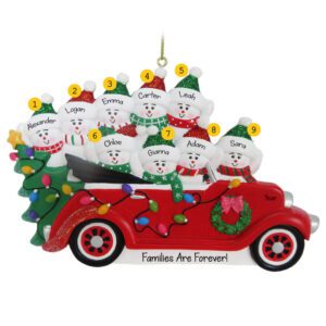 Image of Personalized 9 Grandkids CONVERTIBLE Car Glittered Ornament