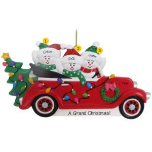 Personalized Grandparents And Grandchild In CONVERTIBLE Car Glittered Ornament