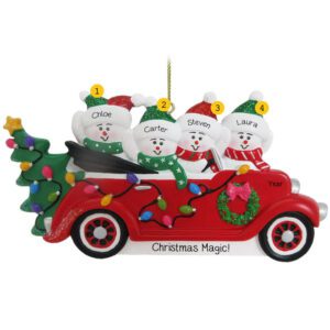 Personalized Family Of 4 In CONVERTIBLE Car Glittered Ornament