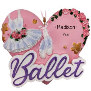 Personalized PINK Ballet Heart With Tutu And Roses Ornament