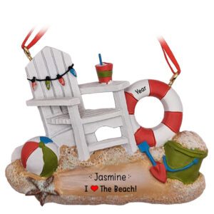 Image of Personalized Festive Adirondack Chair At Glittered Beach Ornament