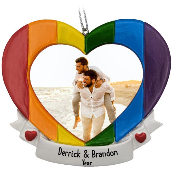 Personalized Gay Couple Rainbow Pride Photo Frame Ornament