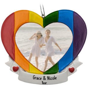 Lesbian Couple Rainbow Pride Photo Frame Personalized Ornament