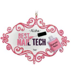 Image of Personalized Best Nail Tech Pink Glittered Ornament
