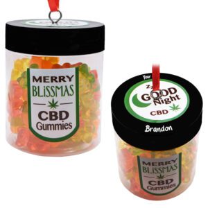 Image of Personalized MERRY BLISSMAS CBD Gummies Plastic 3-D Ornament