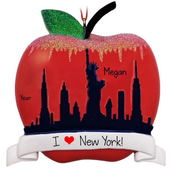 Personalized I Love New York Glittered Apple Ornament