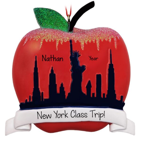 Personalized New York School Trip Glittered Souvenir Apple Ornament