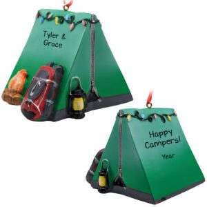 Personalized Happy Campers Green Zippered 3-D Tent Ornament