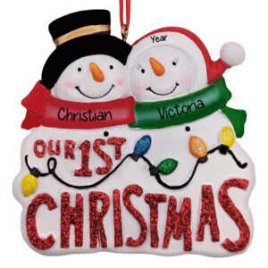 Our First Christmas Glittered Snowman Couple Personalized Ornament