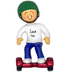 Personalized BOY Riding RED Hoverboard Wearing GREEN Helmet Ornament