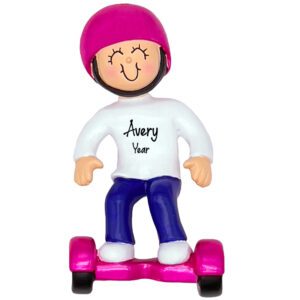 Image of Personalized GIRL Riding PINK Hoverboard Wearing PINK Helmet Ornament