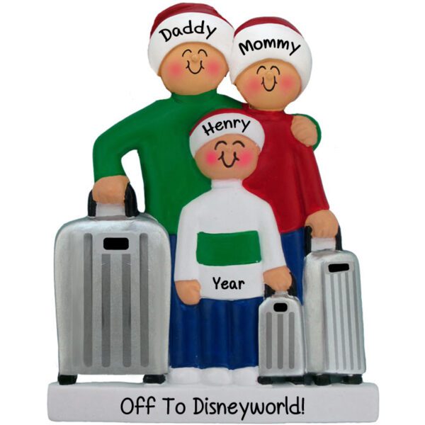 Personalized Traveling Family of 3 Silver Suitcases Ornament
