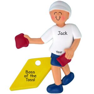 Personalized MALE Playing Corn Hole Toss Ornament