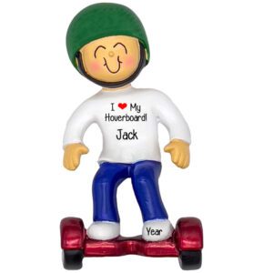 BOY Loves His Hoverboard GREEN Helmet Personalized Ornament
