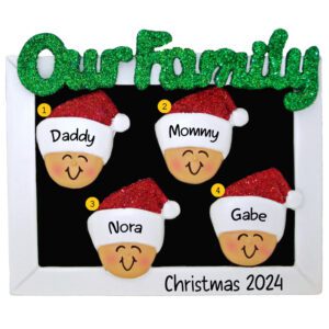 Our Family Group Of Four Heads Glittered Personalized Ornament