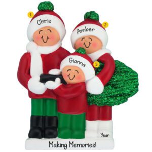 Personalized Family Of Three Getting Christmas Tree Ornament