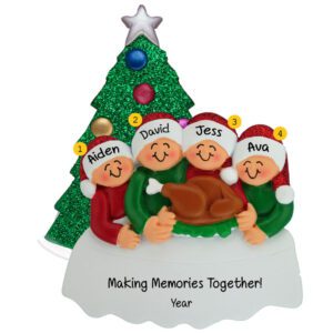 Personalized Family Of 4 With Christmas Turkey Glittered Ornament