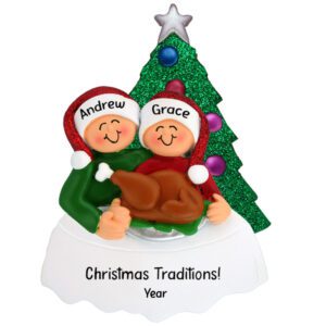 Personalized Couple With Christmas Turkey Glittered Ornament