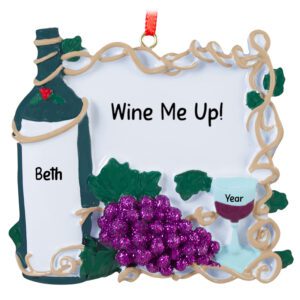 Personalized Wine Me Up Glittered Grapes And Vine Ornament