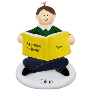 Image of Personalized Boy Learning To Read Ornament BROWN HAIR