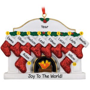 Image of Personalized 10 Grandchildren Glittered Stockings On Mantle Ornament