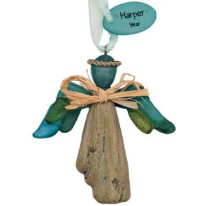 Personalized Driftwood And Sea Glass Shimmering Angel Ornament
