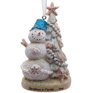 Personalized Beachy Snowman 3-D Shimmering Ornament