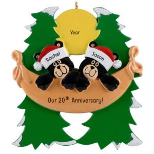 Image of Personalized Cute Bear Couple In Hammocks Anniversary Ornament