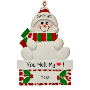 Image of Personalized You Melt My Heart Snowman On Mantle Ornament