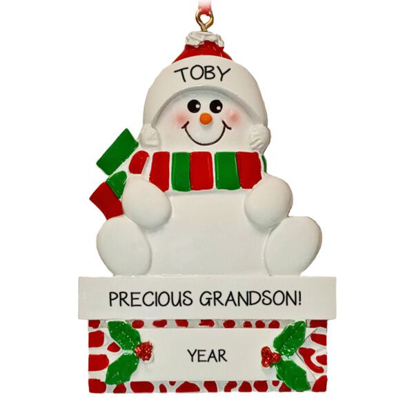 Personalized Precious Grandson Snowman On Mantle Ornament