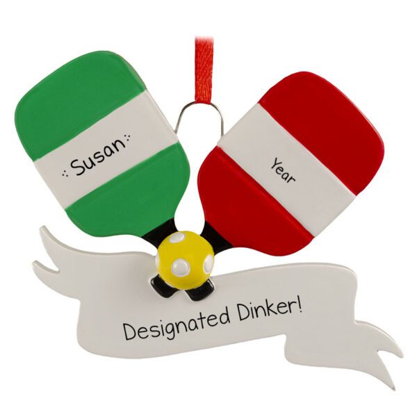Designated Dinker Pickleball 2 Paddles Personalized Ornament