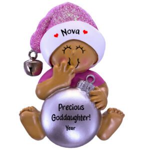 Precious GODDAUGHTER With Silver Ball Ornament PINK African American