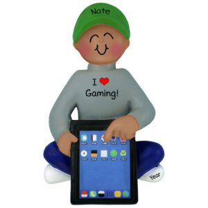 Little BOY I Love Gaming On iPad Ornament AFRICAN AMERICAN