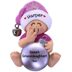 Image of Sweet GRANDDAUGHTER With Silver Ball Personalized Ornament PINK