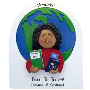 AFRICAN AMERICAN FEMALE Born To Travel Personalized Ornament