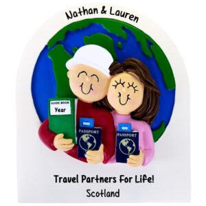 Personalized World Traveler Couple Ornament BRUNETTE FEMALE