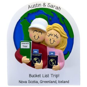 Personalized Couple Traveling The World Ornament BLONDE FEMALE