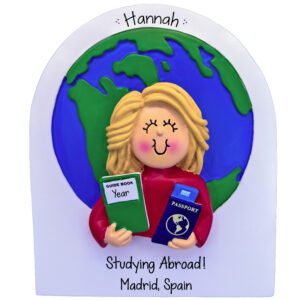 Image of BLONDE FEMALE Studying Abroad Personalized Ornament